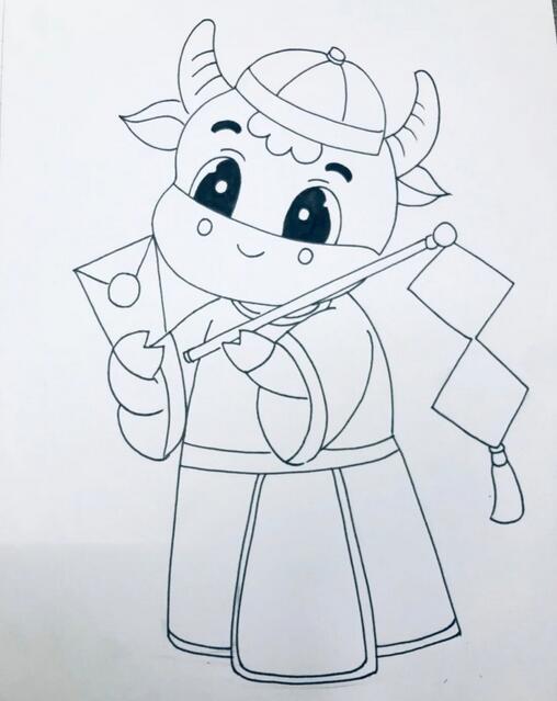 2021牛年马克笔新年创意儿童画《福来到》