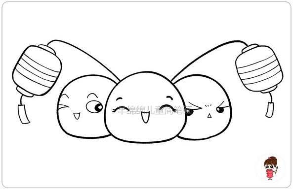 元宵节简笔画,教你画可爱的小汤圆