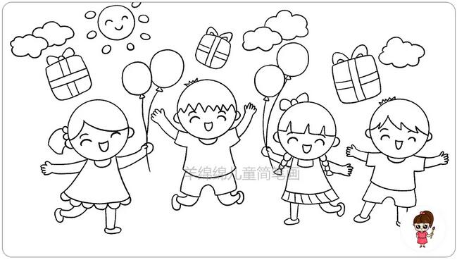 六一儿童节简笔画,祝小朋友们节日快乐