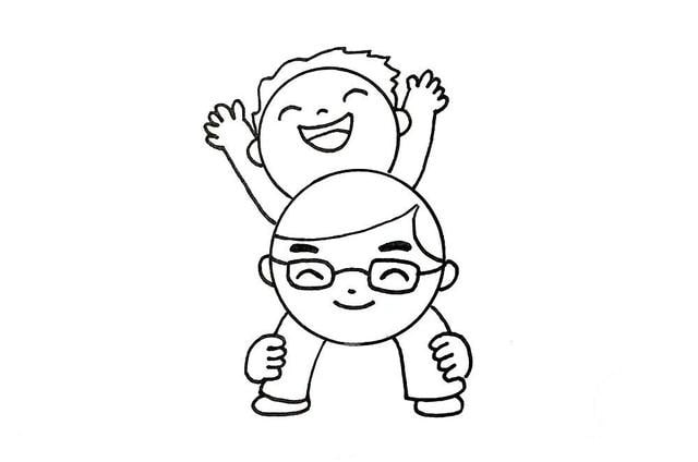 父亲节简笔画,快乐的父子俩