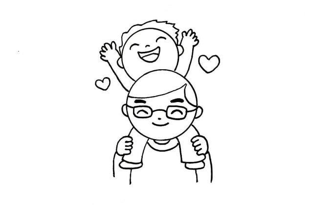 父亲节简笔画,快乐的父子俩