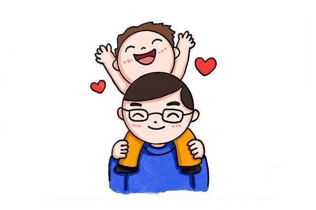 父亲节简笔画,快乐的父子俩