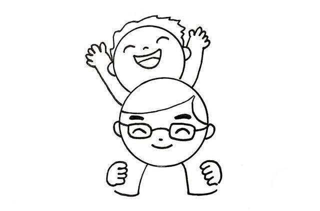 父亲节简笔画,快乐的父子俩